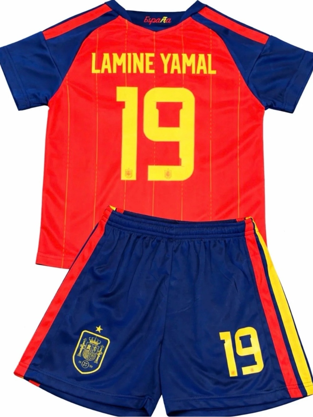 Lamine Yamal #19 Spain Kids Home Soccer Jersey Kit Boys Girls Youth Fan Jersey